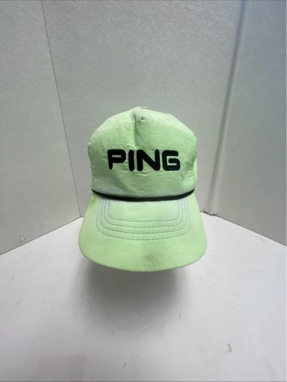 Vintage Ping Golf Hat Leather Strapback Hat Cap Karsten USA - Neon Green